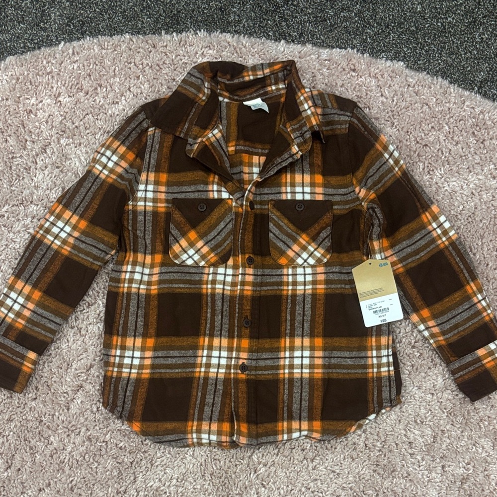Boys New Brown and Orange Plaid Kids Shirt